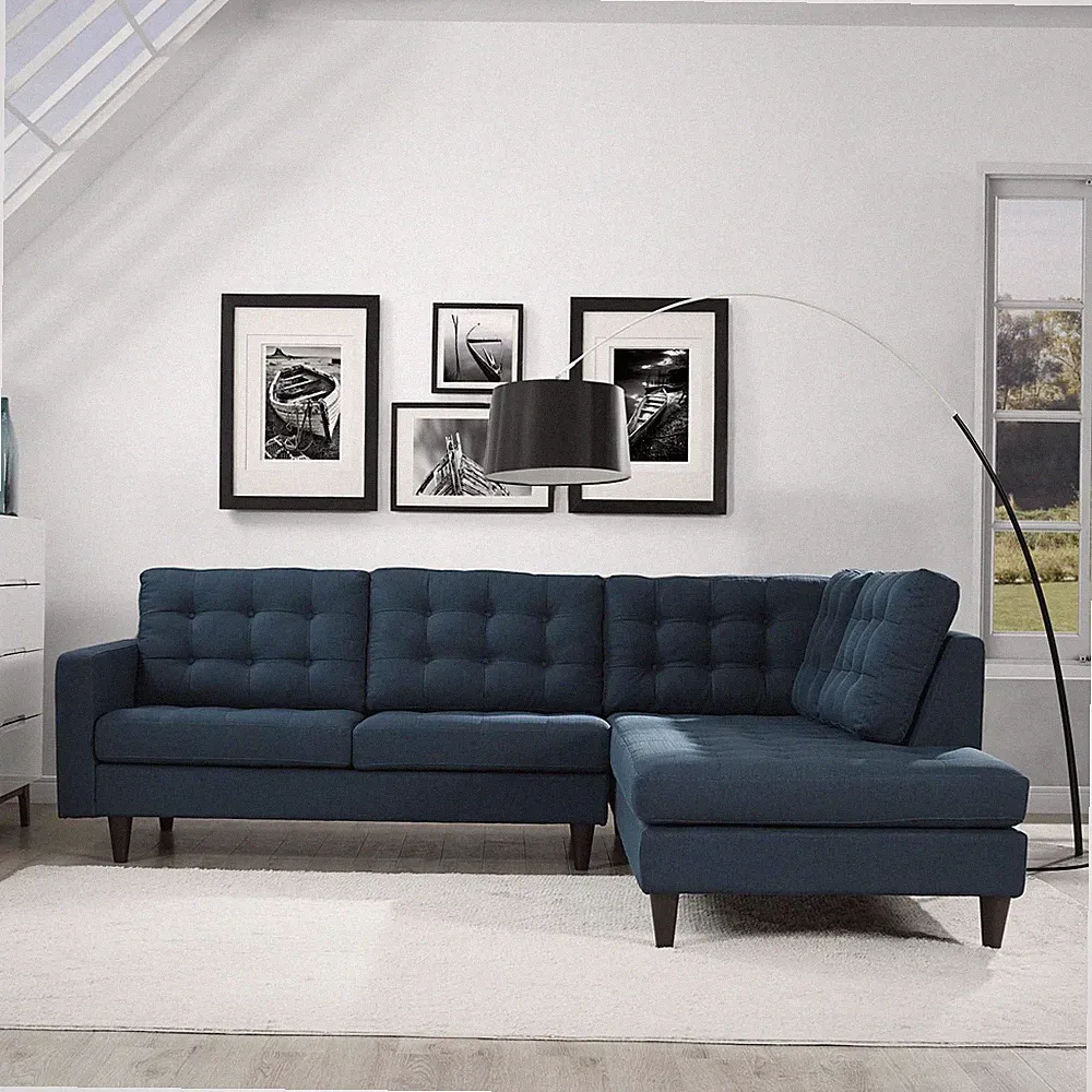 Modway Empress 2 Piece Upholstered Fabric Right Facing Bumper Sectional in Azure