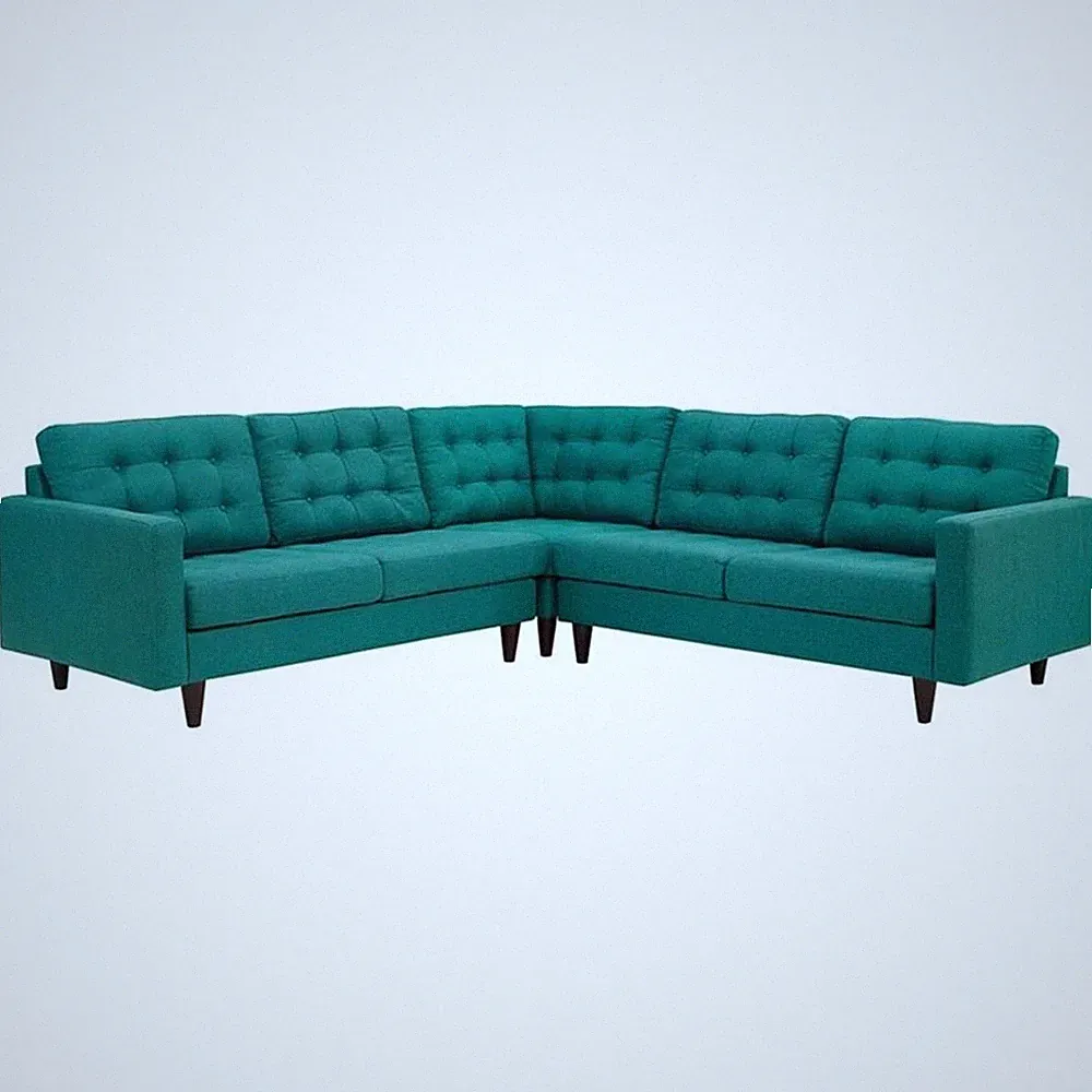 Modway Empress Upholstered Fabric Corner Sectional Sofa in Teal Blue