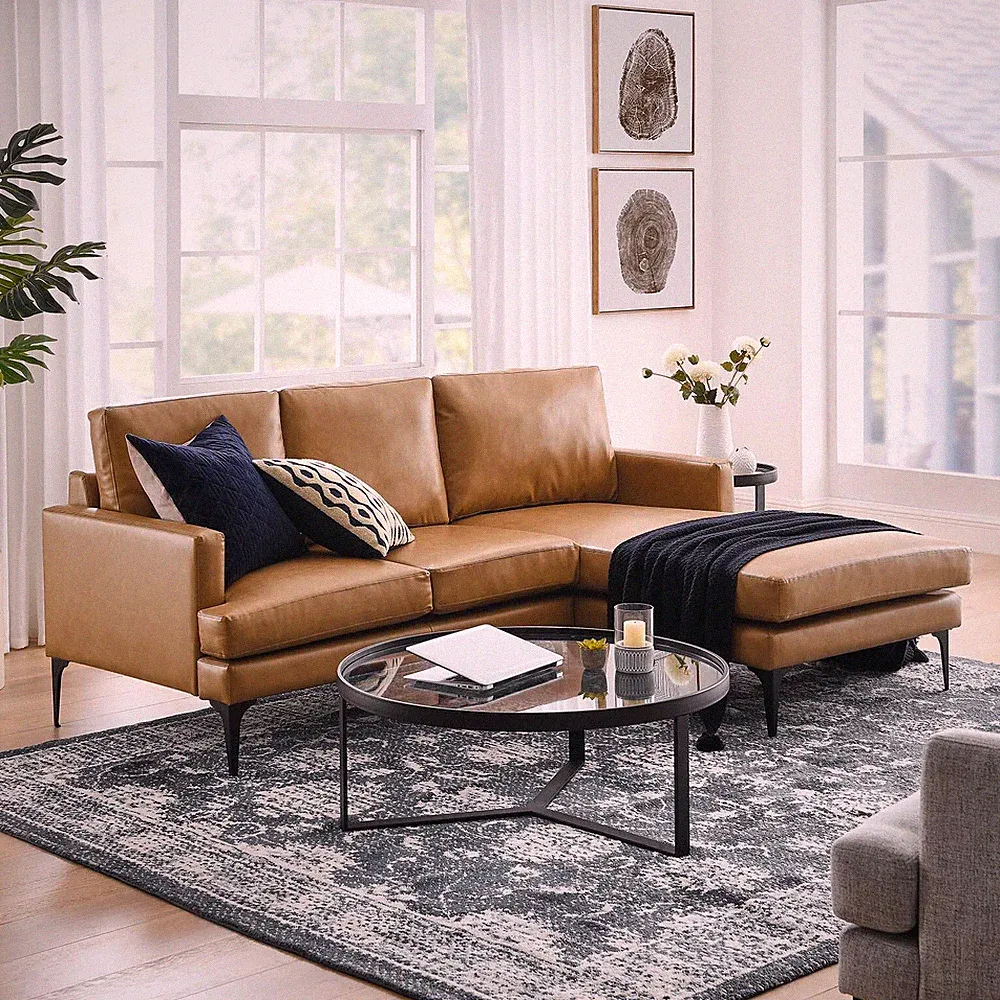Modway Evermore Vegan Leather Upholstered Right-Facing Sectional Sofa in Tan