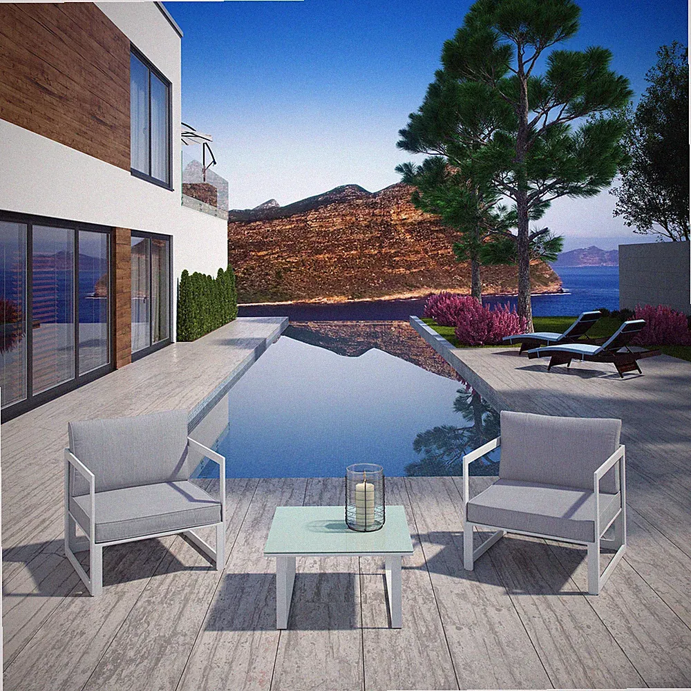 Modway Fortuna 3 Piece Outdoor Patio Sectional Sofa Set in White Gray