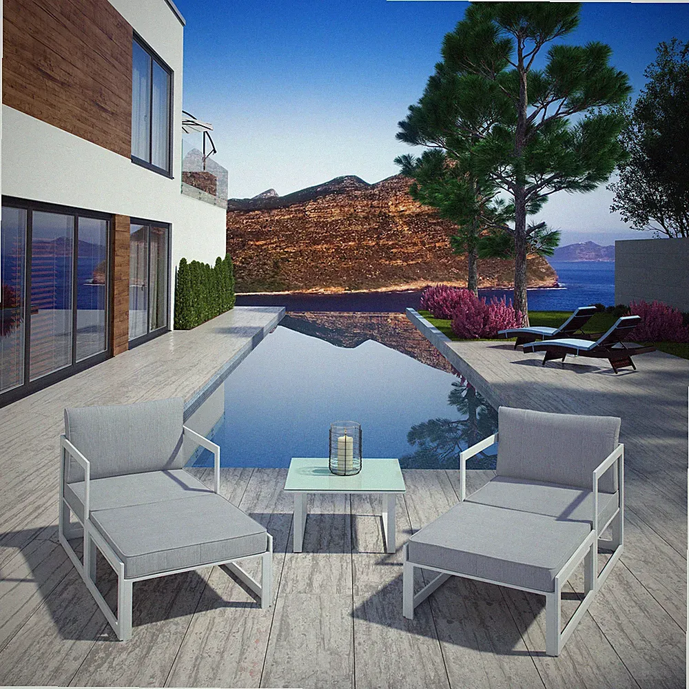 Modway Fortuna 5 Piece Outdoor Patio Sectional Sofa Set in White Gray
