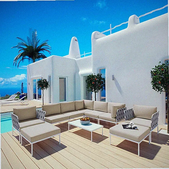Modway Harmony 10 Piece Outdoor Patio Aluminum Sectional Sofa Set in White Beige