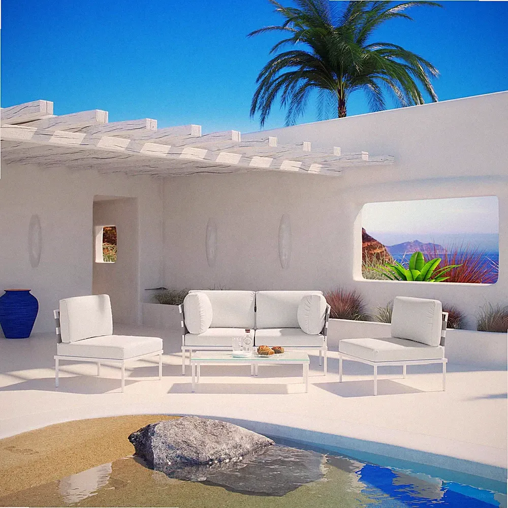 Modway Harmony 5 Piece Outdoor Patio Aluminum Sectional Sofa Set in White White