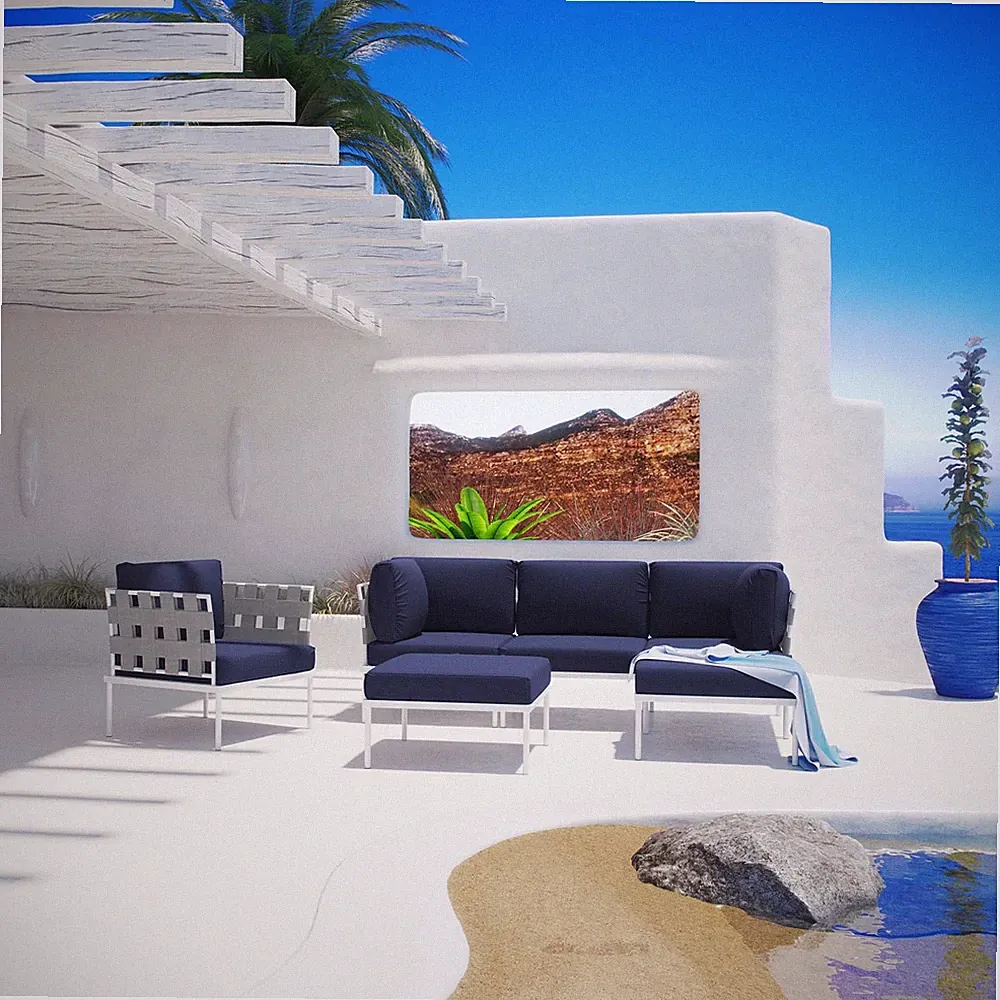 Modway Harmony 6 Piece Outdoor Patio Aluminum Sectional Sofa Set in White Navy