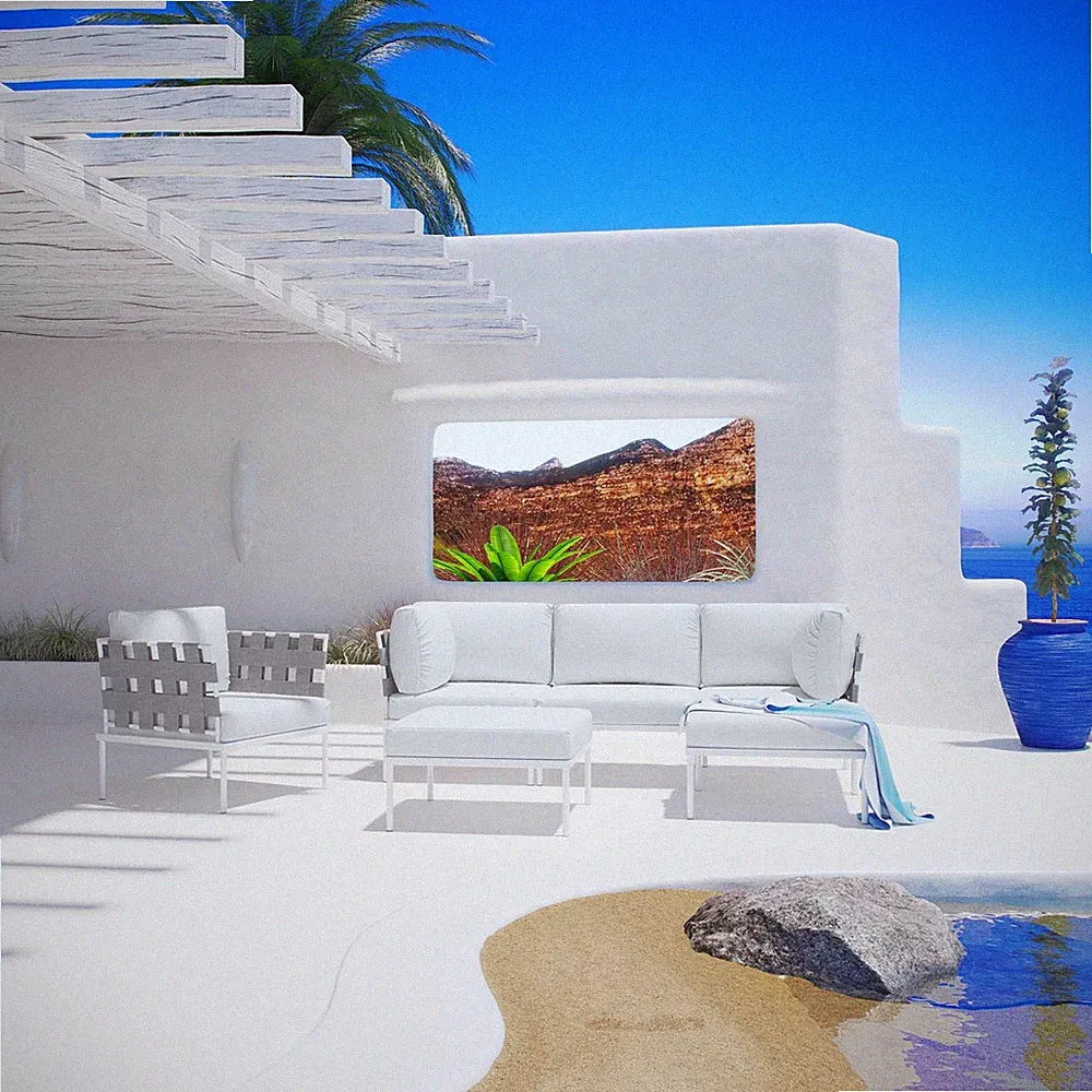 Modway Harmony 6 Piece Outdoor Patio Aluminum Sectional Sofa Set in White White
