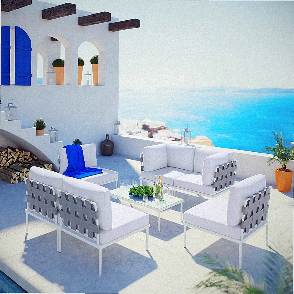 Modway Harmony 7 Piece Outdoor Patio Aluminum Sectional Sofa Set in White White
