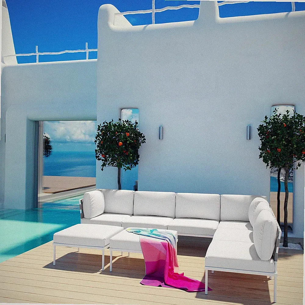Modway Harmony 8 Piece Outdoor Patio Aluminum Sectional Sofa Set in White White