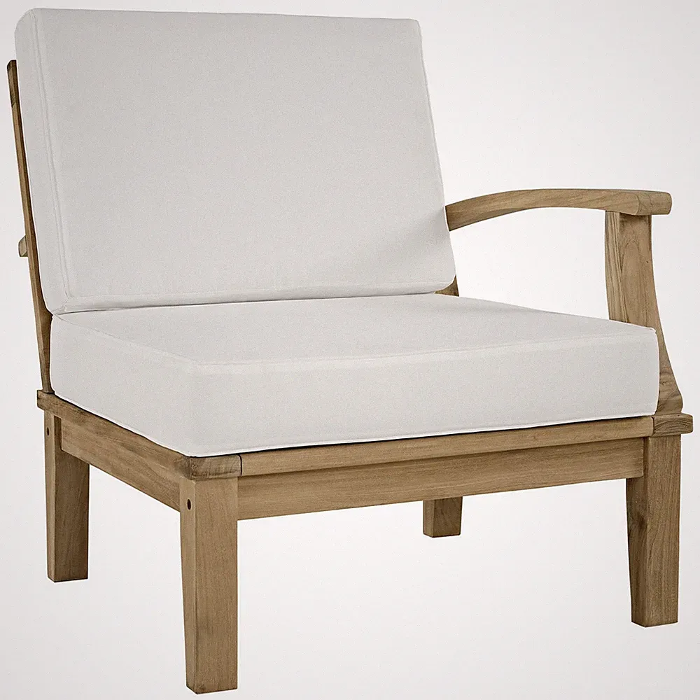 Modway Marina 2-Piece Solid Teak Wood Patio Sofa Sectional Set in Natural/White
