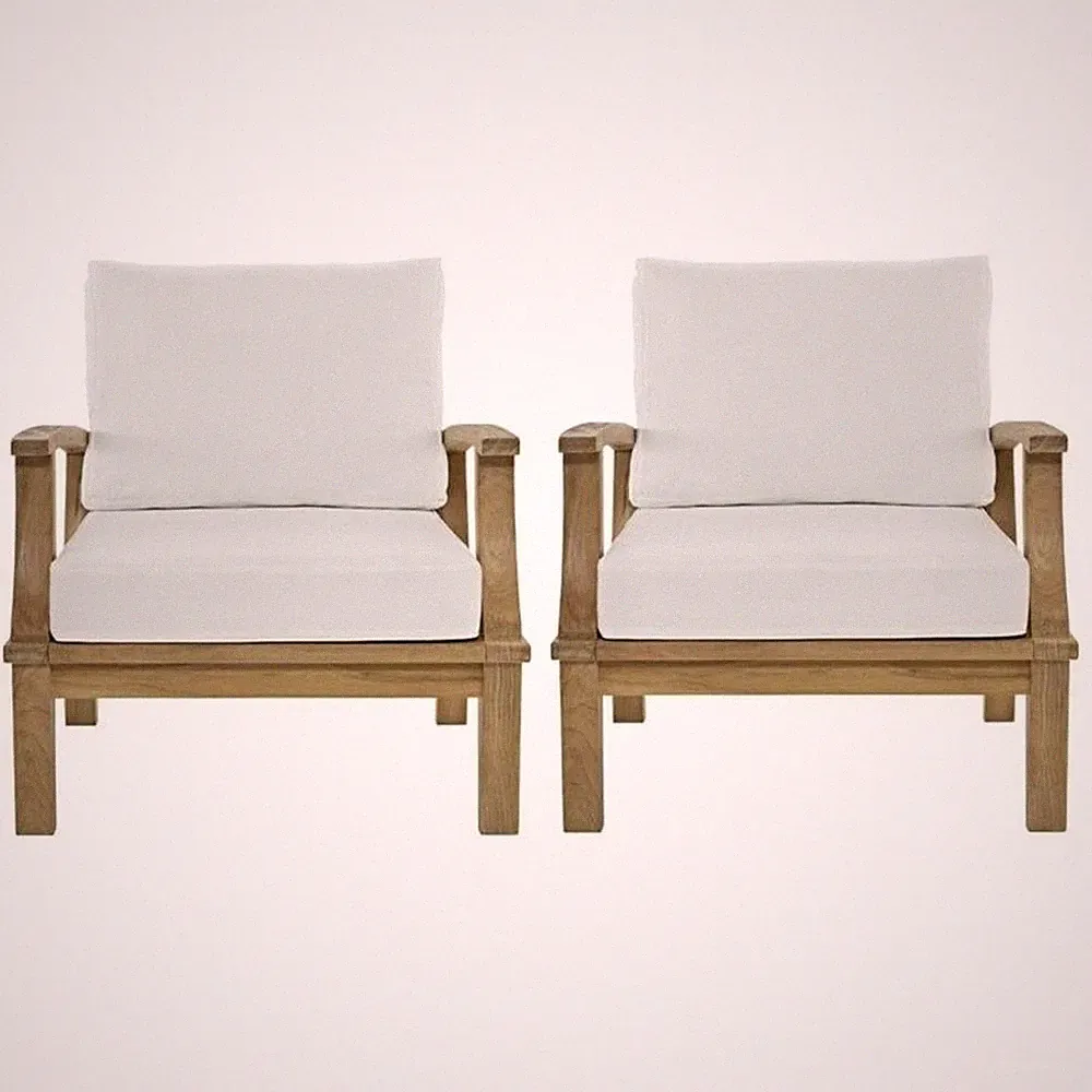 Modway Marina 2-Piece Solid Teak Wood Patio Sofa Sectional Set - Natural/White