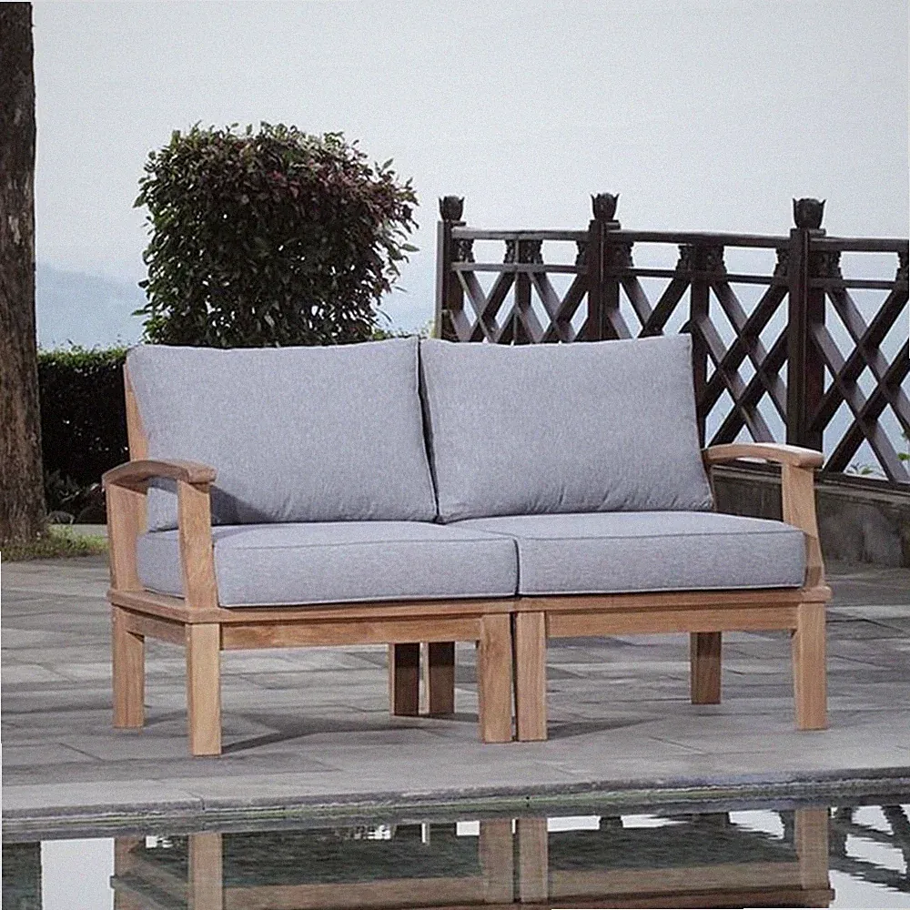 Modway Marina 2-Piece Teak Wood Patio Sofa Sectional Set - Natural/Gray