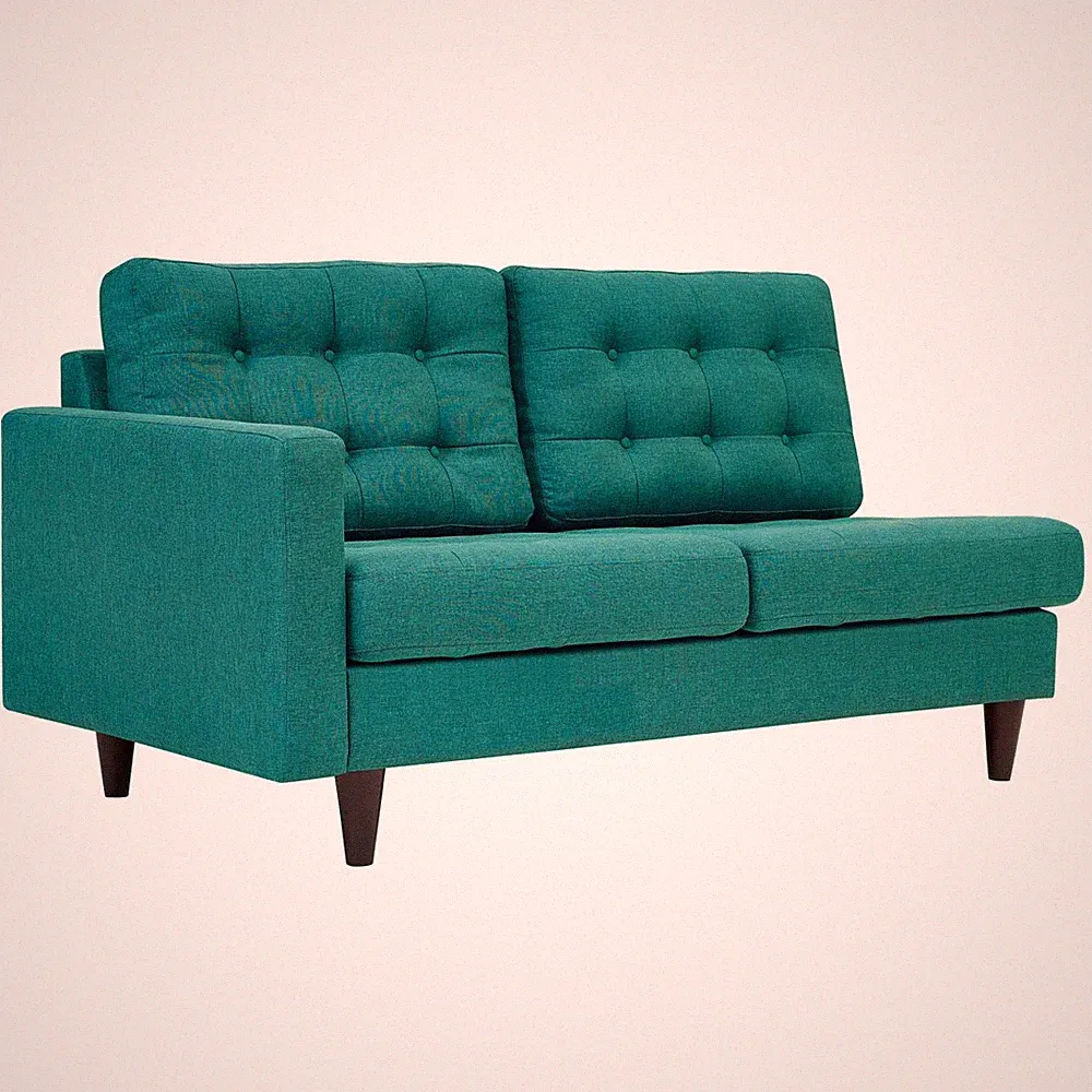 Modway Mid-Century Modern Tufted Fabric Upholstered Left-Facing Loveseat in Teal