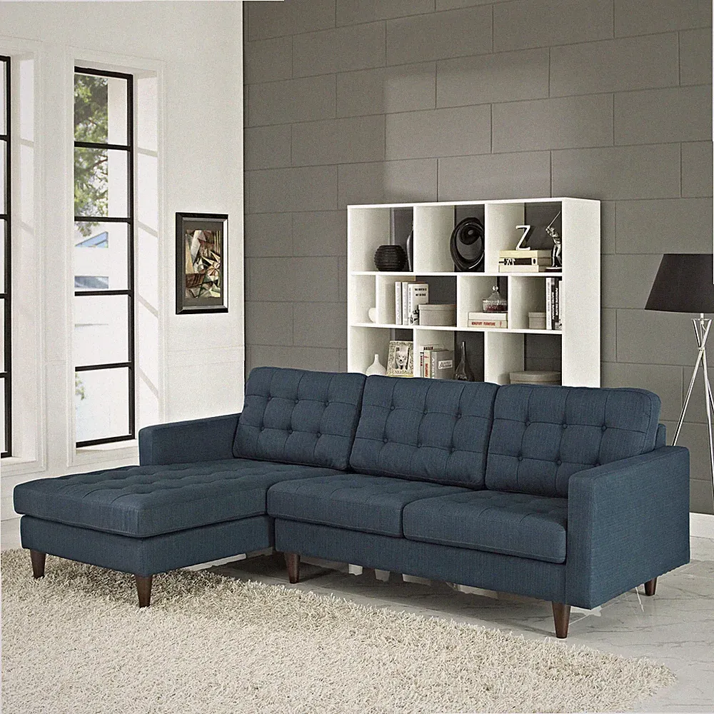 Modway Mid-Century Modern Tufted Upholstered Left-Side Sectional Sofa in Azure