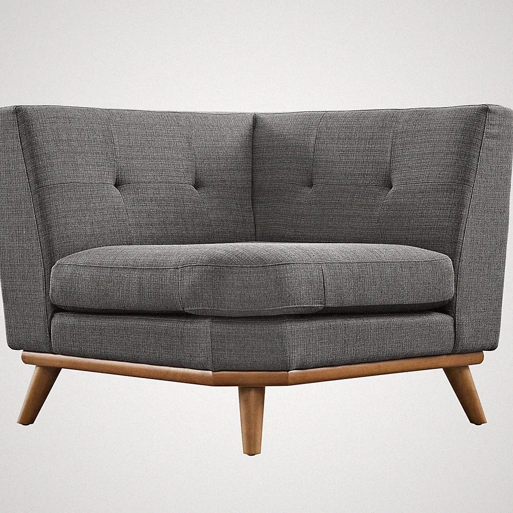 Modway Mid-Century Modern Upholstered Fabric Sectional Corner Sofa in Gray