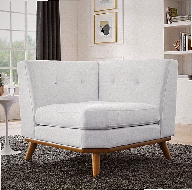Modway Mid-Century Modern Upholstered Fabric Sectional Corner Sofa in White