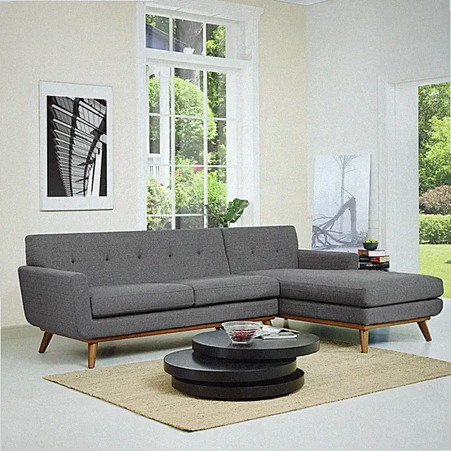 Modway Mid-Century Modern Upholstered Right-Facing Sectional Sofa in Gray
