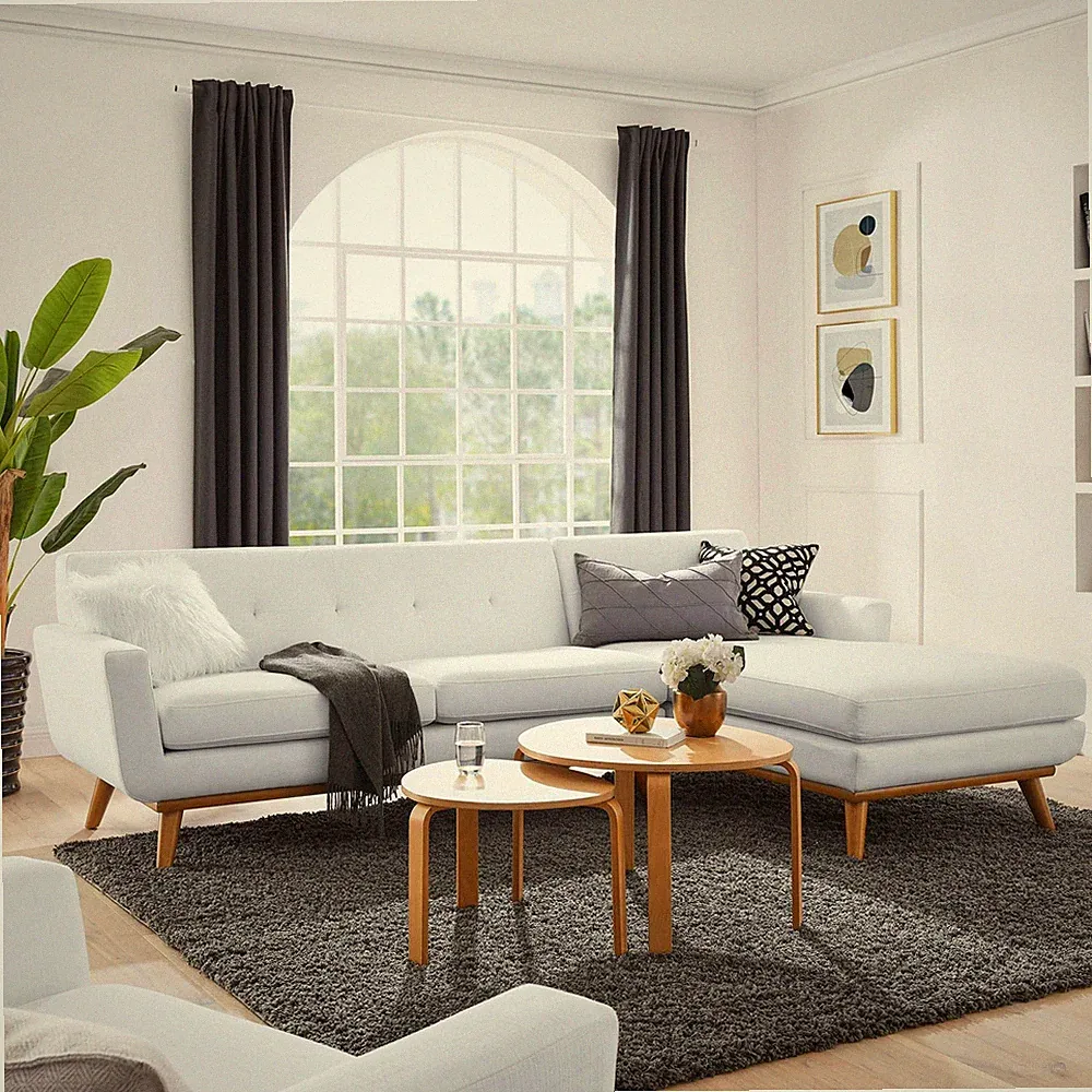 Modway Mid-Century Modern Upholstered Right-Facing Sectional Sofa in White
