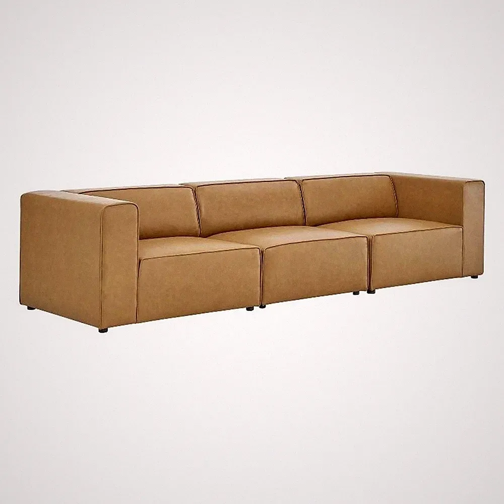 Modway Mingle 3-Piece Modern Faux Leather Sectional Sofa in Tan