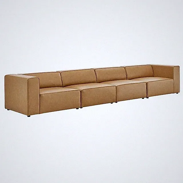 Modway Mingle 4-Piece Modern Faux Leather Sectional Sofa in Tan