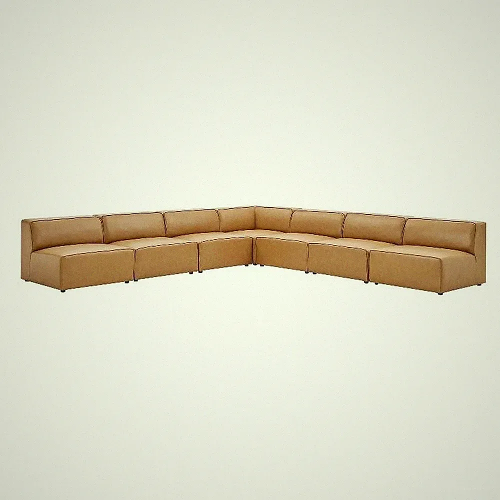 Modway Mingle 7-Piece Modern Faux Leather Sectional Sofa in Tan Finish