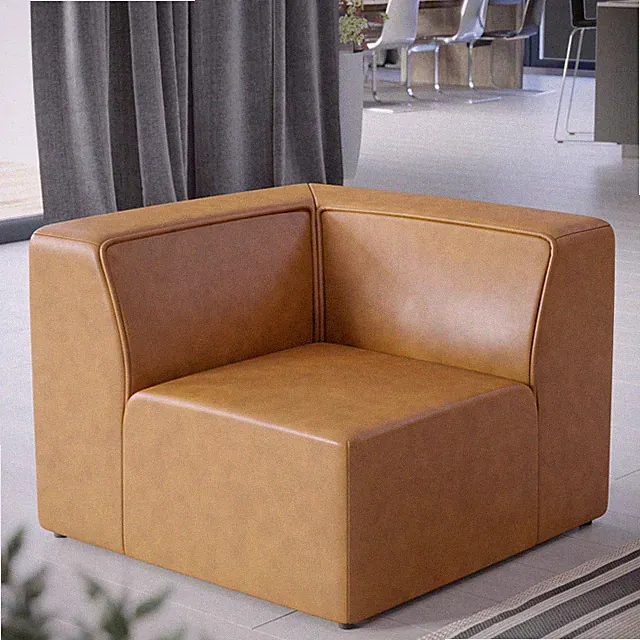 Modway Mingle Vegan Leather Sectional Sofa Corner Chair in Tan