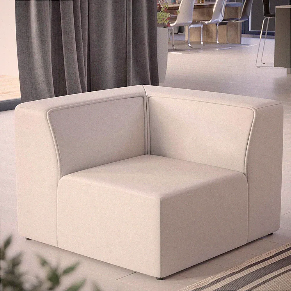 Modway Mingle Vegan Leather Sectional Sofa Corner Chair in White
