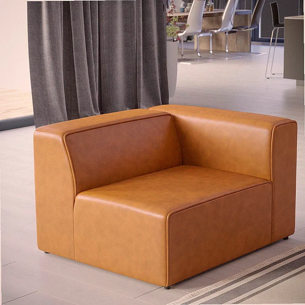 Modway Mingle Vegan Leather Sectional Sofa Right-Arm Chair in Tan