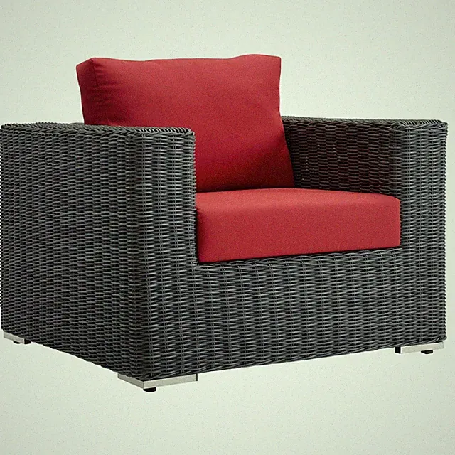 Modway Outdoor Patio Furniture Wicker Sunbrella® Canvas Red Cushion Armchair