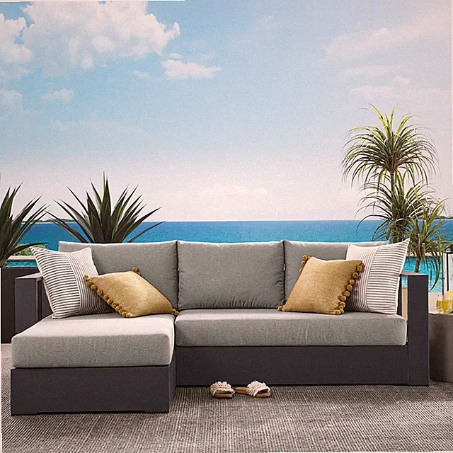 Modway Powder-Coated Aluminum 2-Piece Left-Facing Chaise Sectional Sofa Set