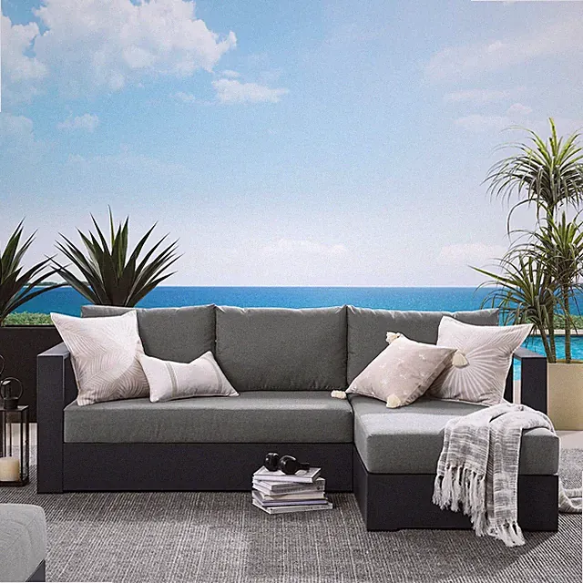 Modway Powder-Coated Aluminum 2-Piece Right-Facing Chaise Sectional Sofa Set