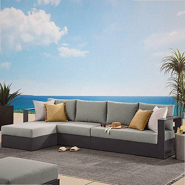 Modway Powder-Coated Aluminum 3-Piece Left-Facing Chaise Sectional Sofa Set