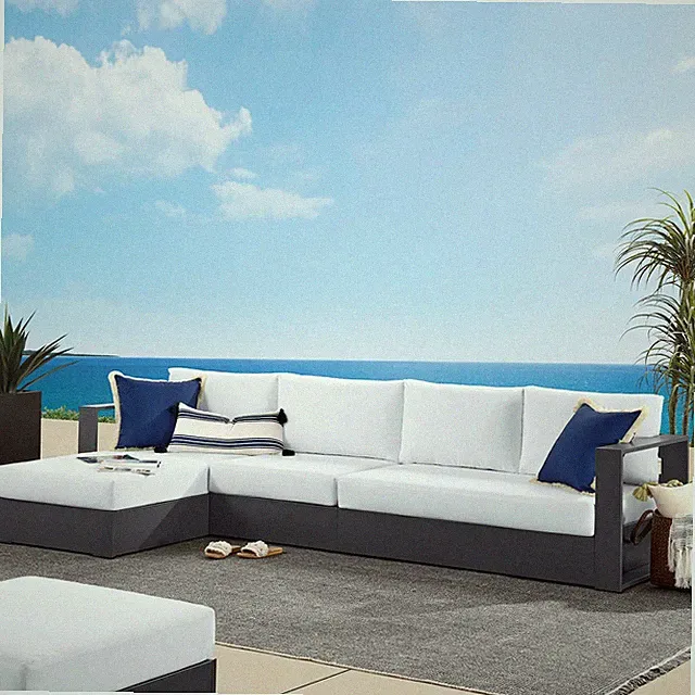 Modway Powder-Coated Aluminum 3-Piece Left-Facing Chaise Sectional Sofa Set