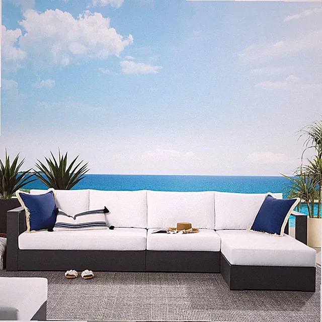 Modway Powder-Coated Aluminum 3-Piece Right-Facing Chaise Sectional Sofa Set