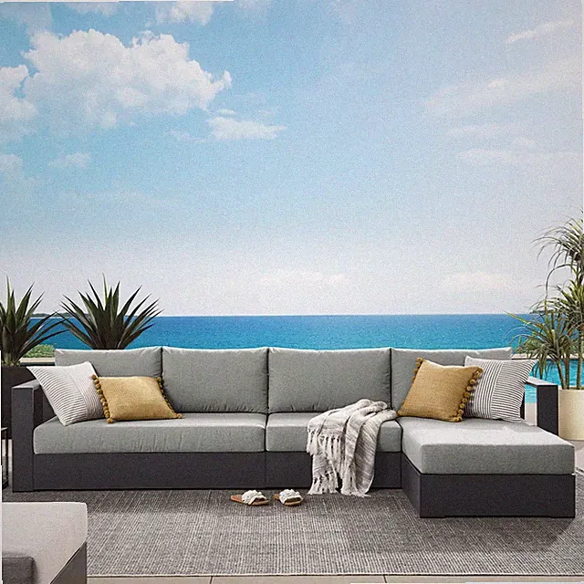 Modway Powder-Coated Aluminum 3-Piece Right-Facing Chaise Sectional Sofa Set