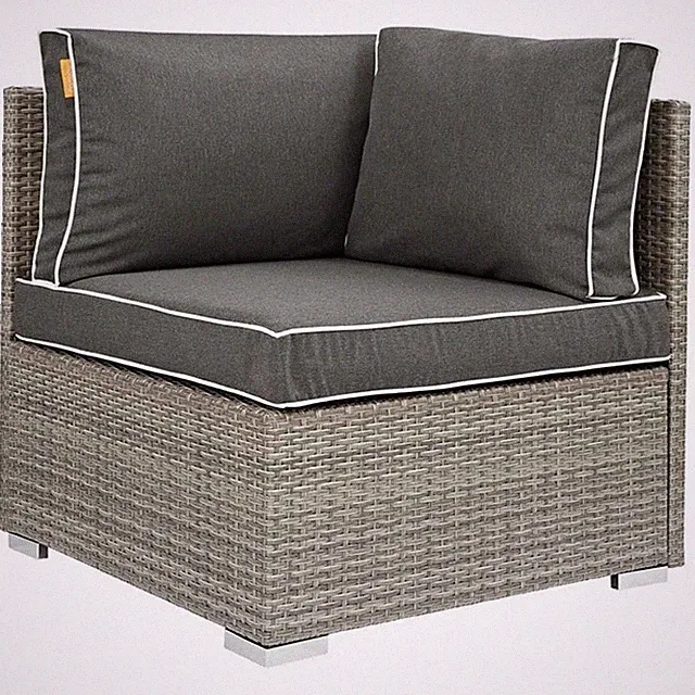 Modway Repose Rattan & Fabric Patio Corner Chair in Light Gray and Charcoal