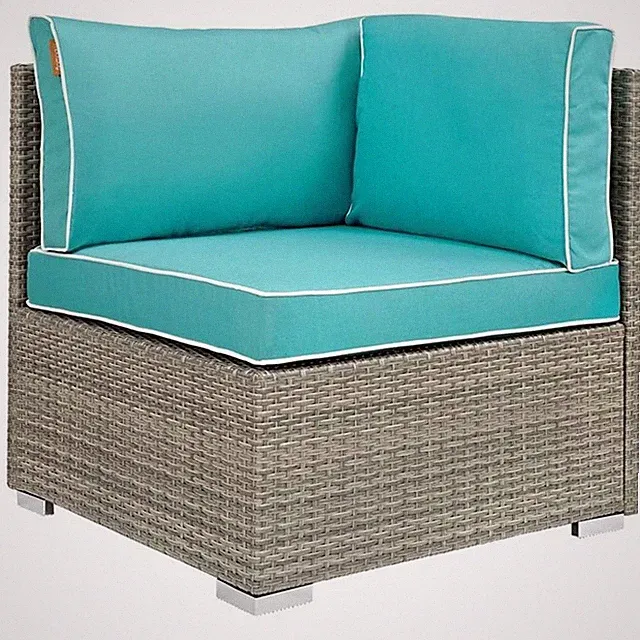 Modway Repose Rattan & Fabric Patio Corner Chair in Light Gray and Turquoise