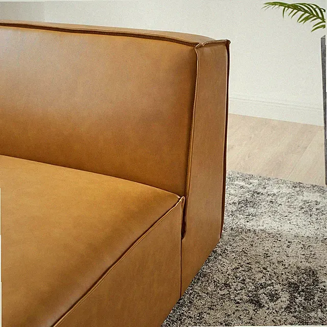 Modway Restore 40.5" Faux Leather Sectional Sofa Armless Chair in Tan