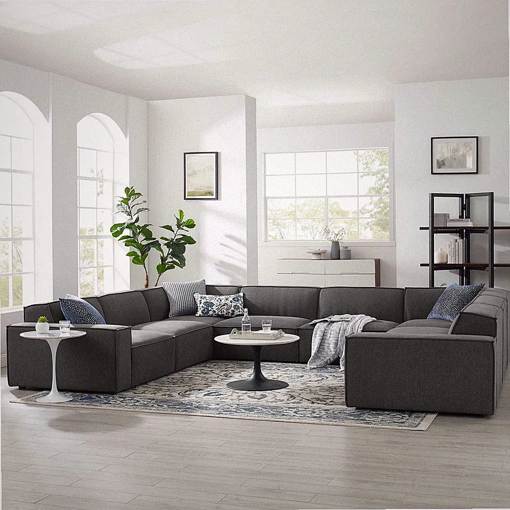 Modway Restore 8-Piece Upholstered Sectional Sofa in Charcoal