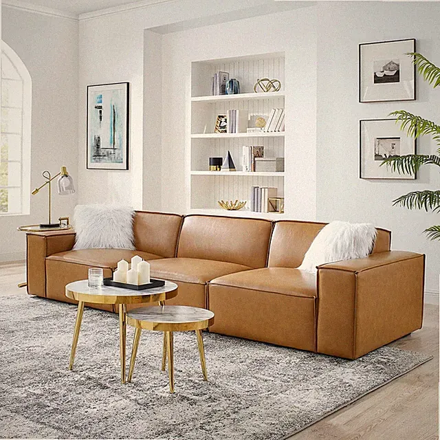 Modway Restore Vegan Leather 3-Piece Sofa in Tan