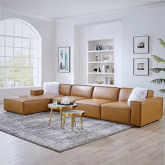 Modway Restore Vegan Leather 5-Piece Sectional Sofa in Tan
