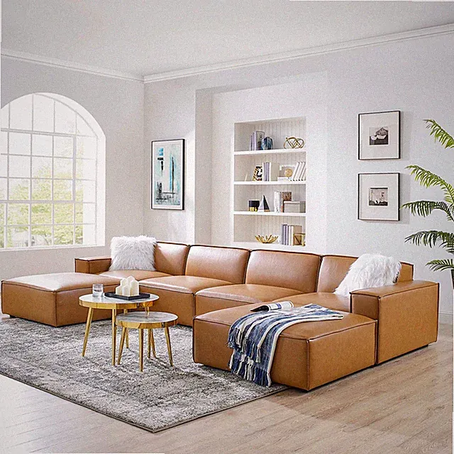 Modway Restore Vegan Leather 6-Piece Sectional Sofa in Tan