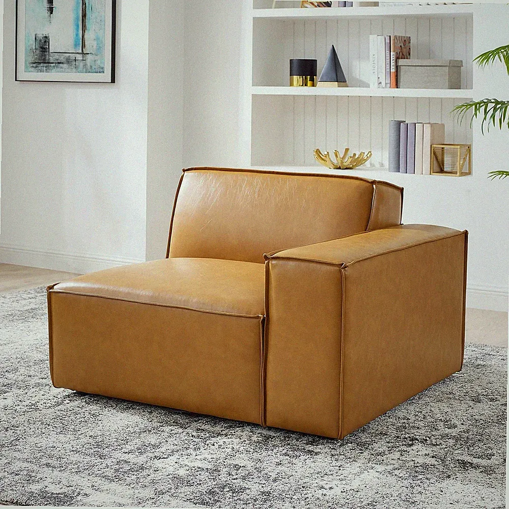 Modway Restore Vegan Leather Left-Arm Sectional Sofa Chair in Tan