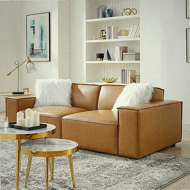 Modway Restore Vegan Leather Loveseat in Tan