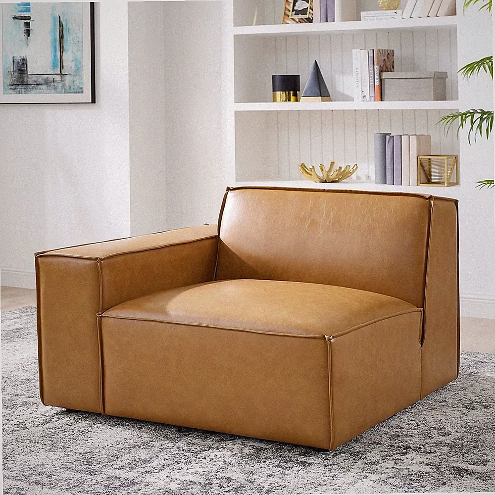 Modway Restore Vegan Leather Right-Arm Sectional Sofa Chair in Tan