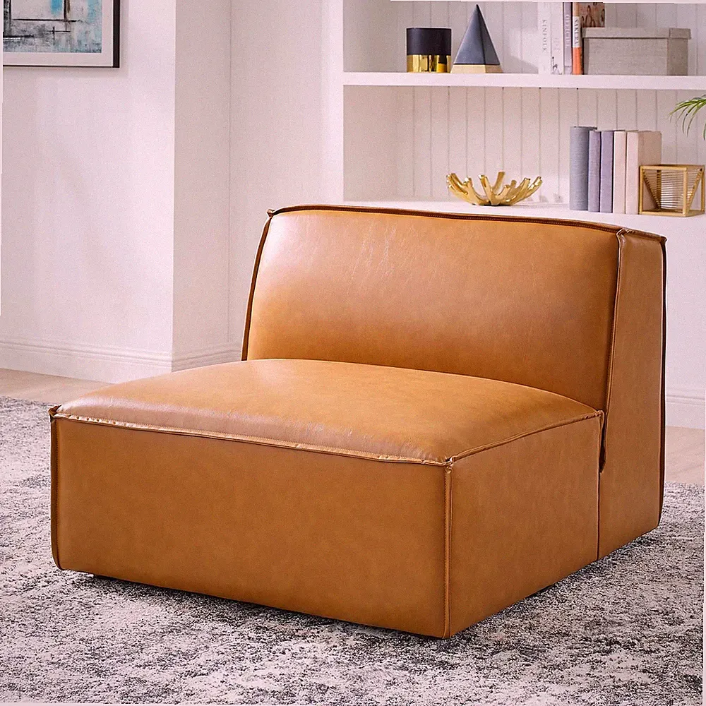 Modway Restore Vegan Leather Sectional Sofa Armless Chair in Tan