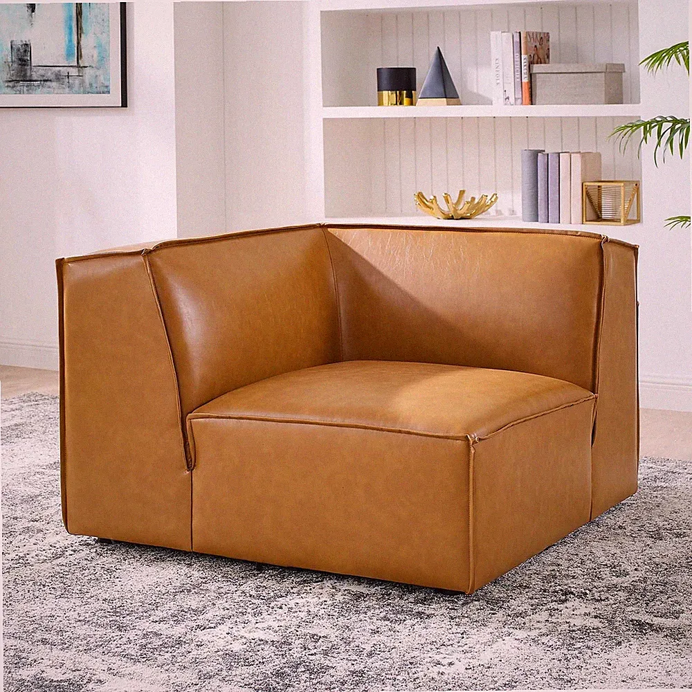 Modway Restore Vegan Leather Sectional Sofa Corner Chair in Tan