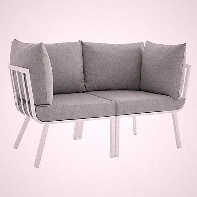 Modway Riverside 2-Piece Outdoor Patio Aluminum Sectional Sofa Set in White/Gray