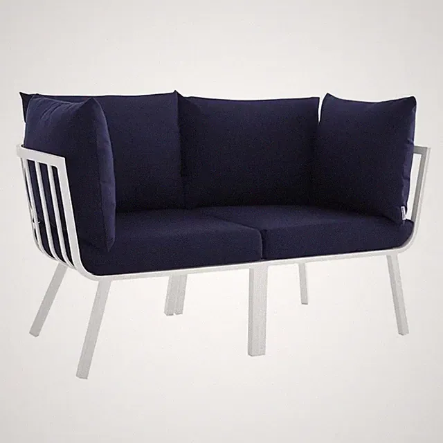 Modway Riverside 2-Piece Outdoor Patio Aluminum Sectional Sofa Set in White/Navy