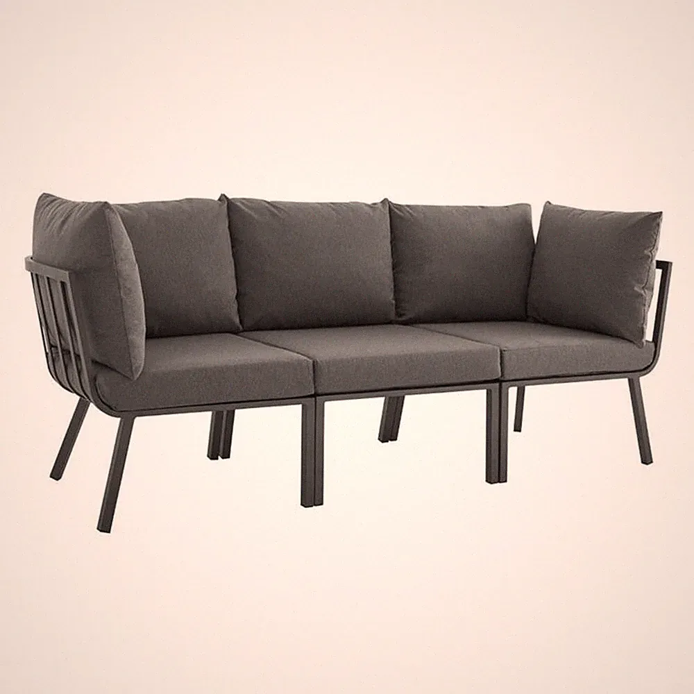 Modway Riverside 3-Piece Outdoor Aluminum Sectional Sofa in Gray/Charcoal