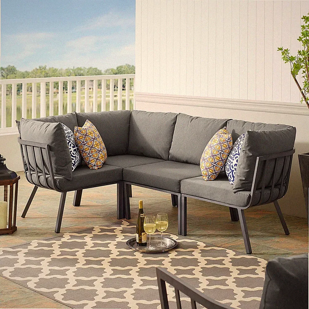 Modway Riverside 4 Piece Outdoor Patio Aluminum Sectional in Gray Charcoal