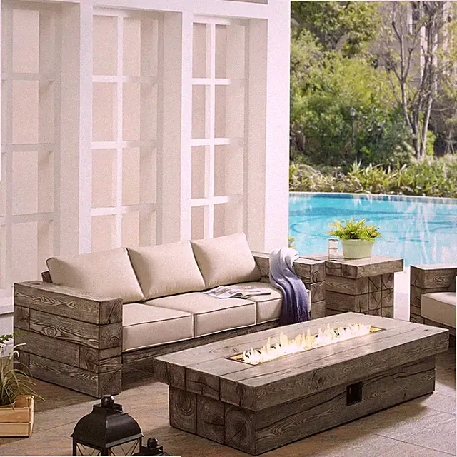 Modway Rustic Coastal Sunbrella® Sofa and Fire Pit Set